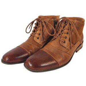 Steve Madden Jabbar Men's Tan Leather Lace-Up Zip Cap Toe Ankle Boots Size 10